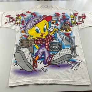 Vintage 1995 Tweety Bird Looney Tunes T-Shirt AOP Size XL 90s